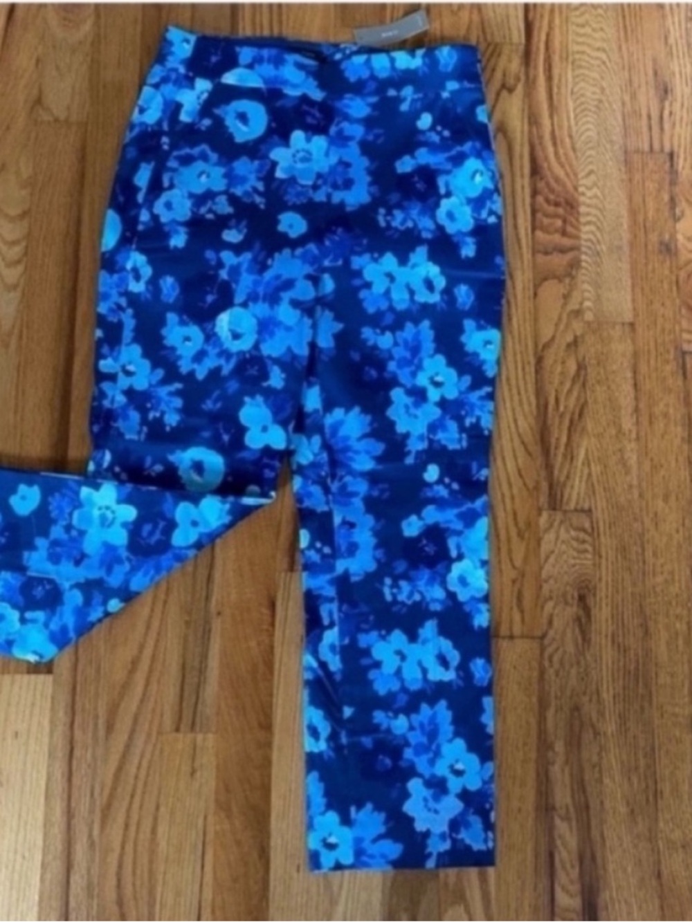 J Crew NEW Ankle Cropped High Waisted Pants Blue Floral Womens Size 8 Petite - Picture 5 of 9